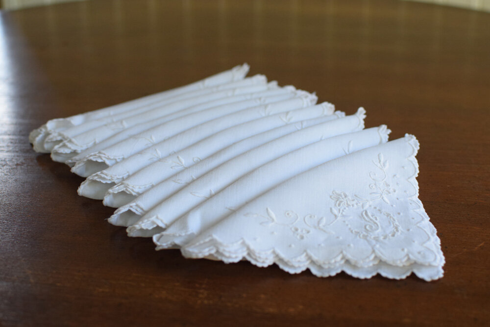 Vintage Provencal Linen Cocktail Napkins Monogram "J"