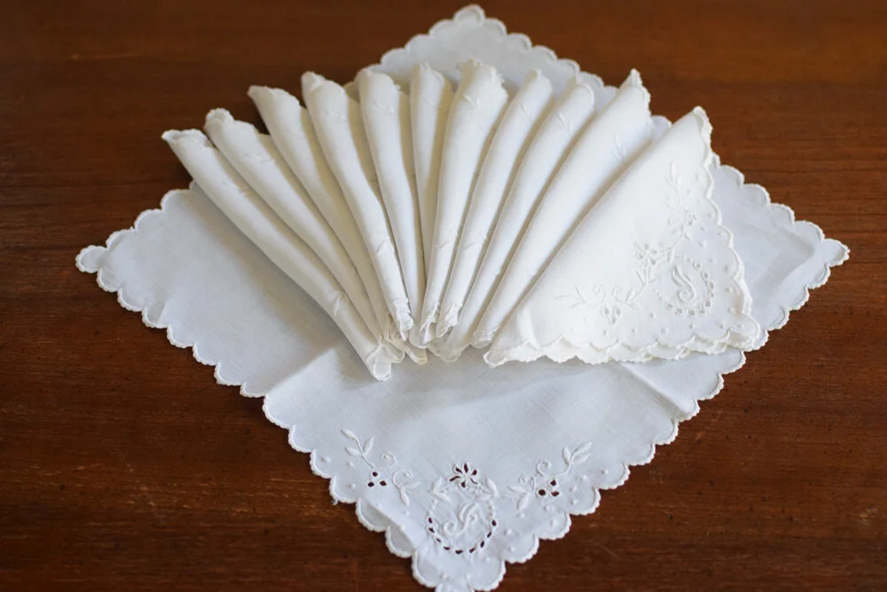 Vintage Provencal Linen Cocktail Napkins Monogram "J"