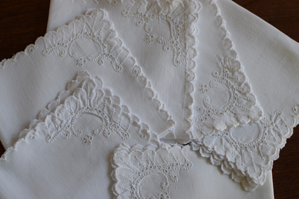 Vintage Linen Cocktail Napkins with French Knots