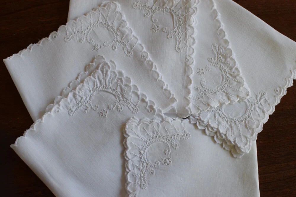 Vintage Linen Cocktail Napkins with French Knots