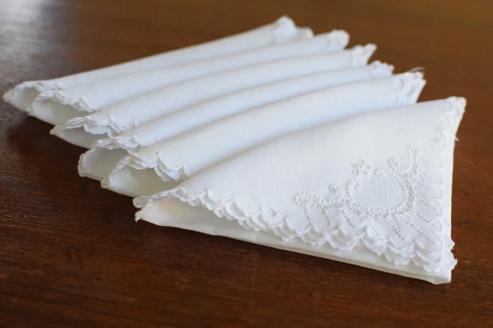 Vintage Linen Cocktail Napkins with French Knots