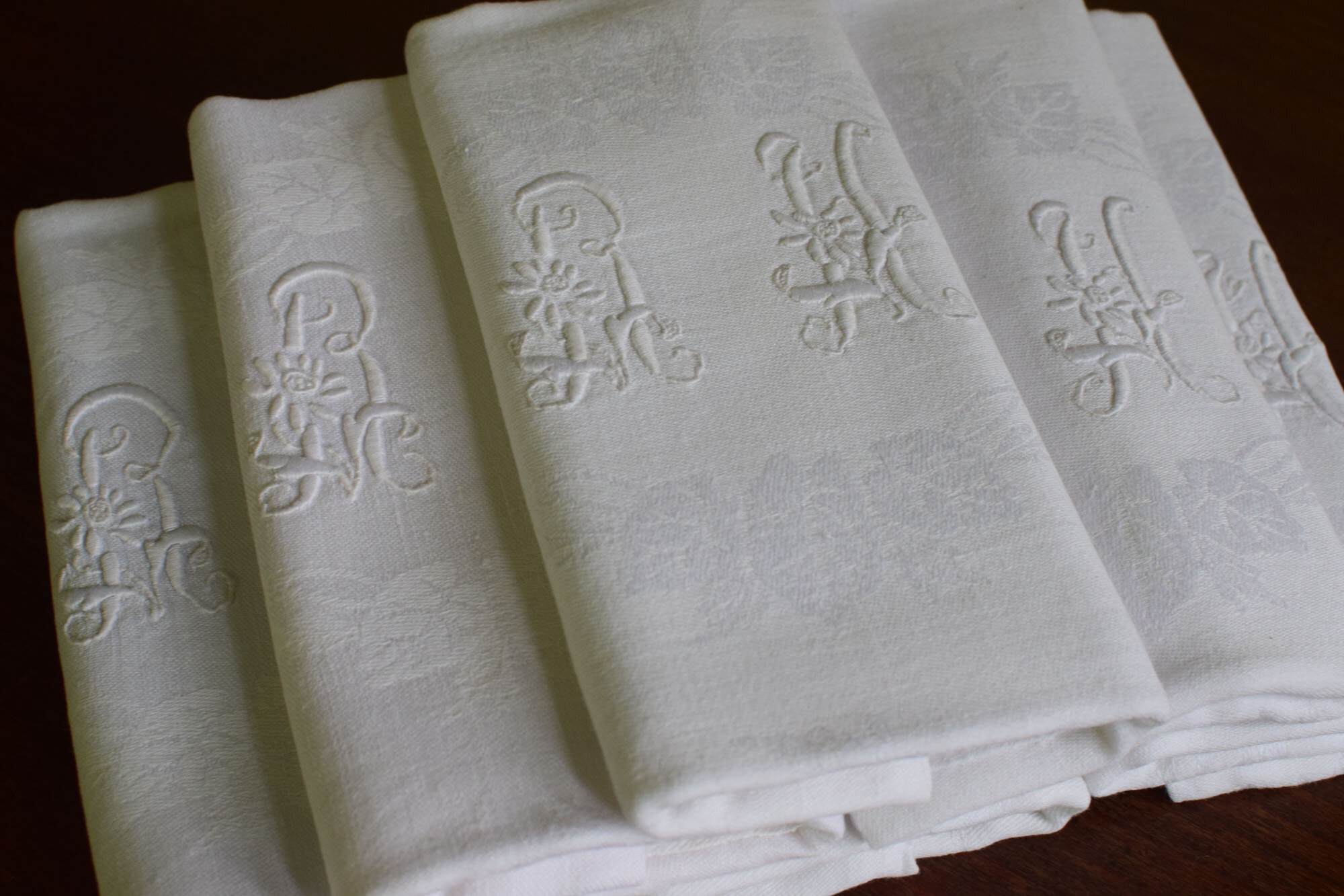 Monogrammed Antique French Napkins, Initials 'RH'