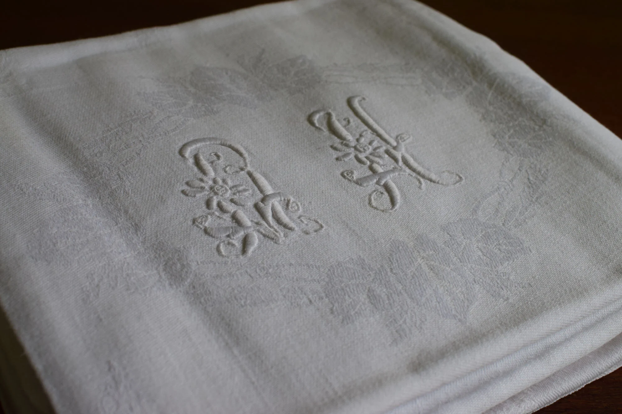 Monogrammed Antique French Napkins, Initials 'RH'