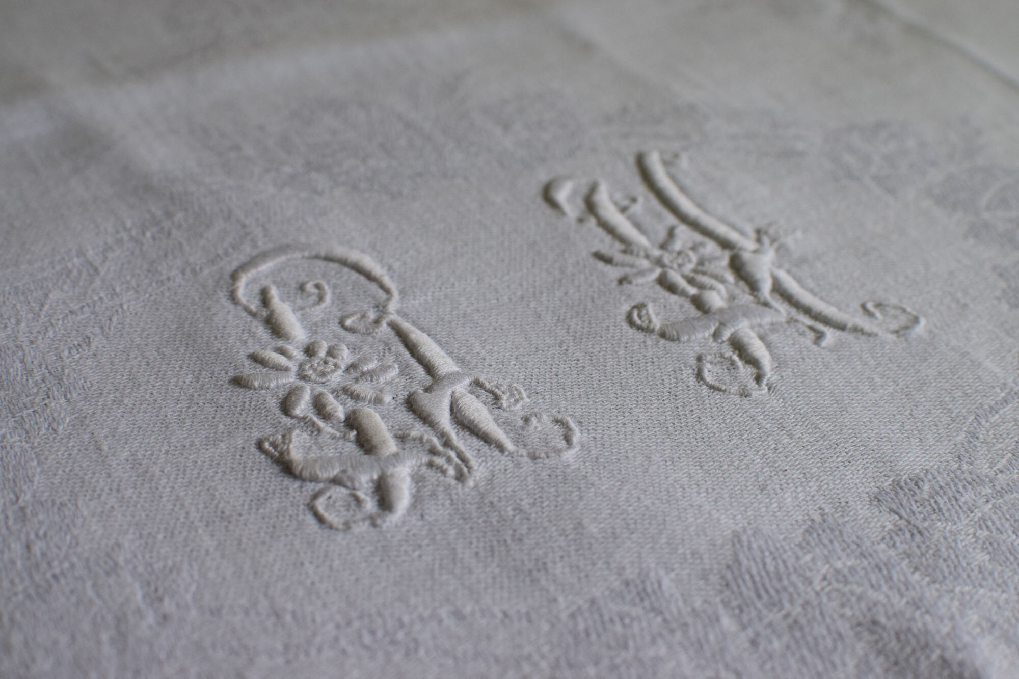 Monogrammed Antique French Napkins, Initials 'RH'