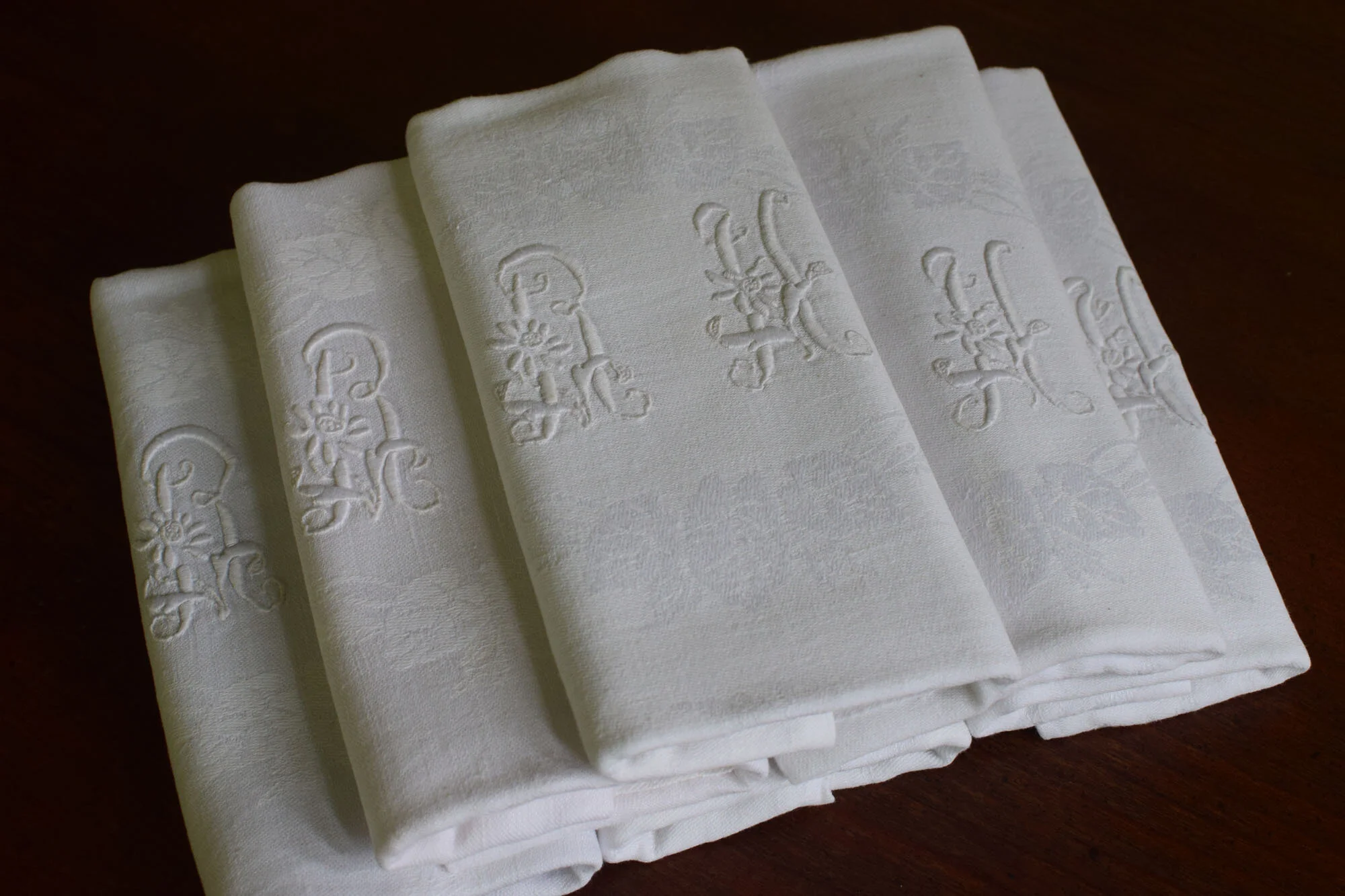 Monogrammed Antique French Napkins, Initials 'RH'