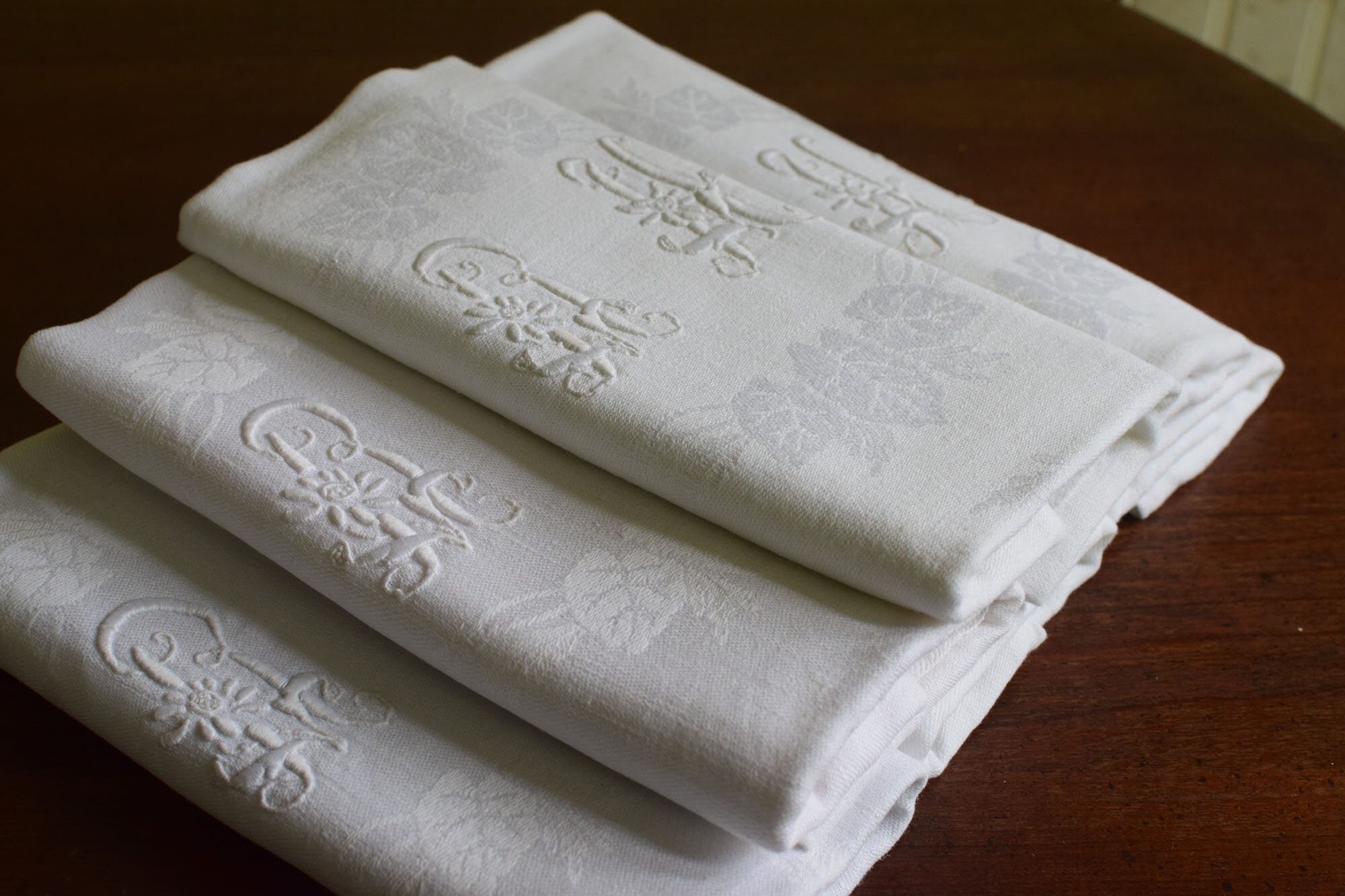 Monogrammed Antique French Napkins, Initials 'RH'