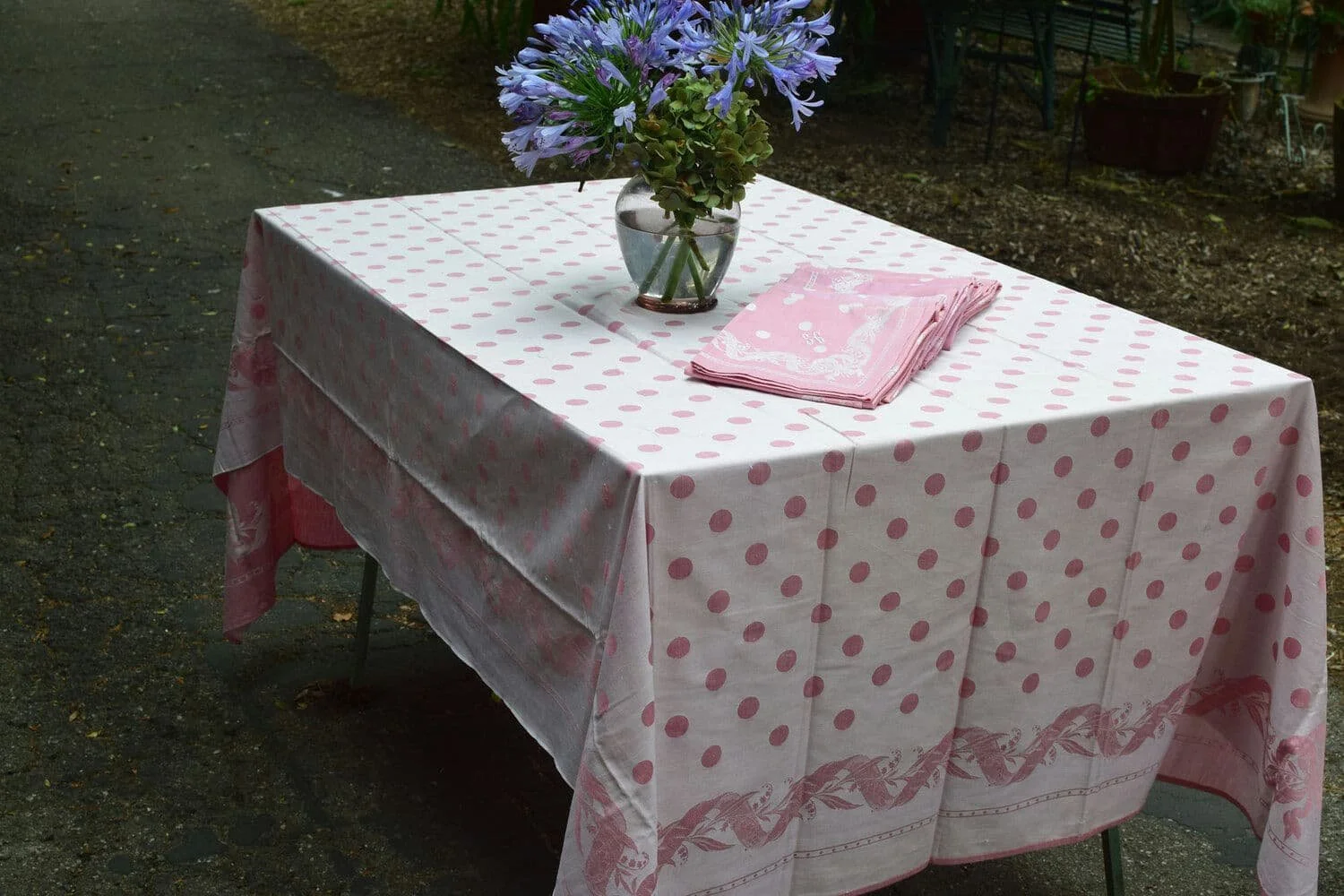 Vintage Jaquard Polka Dot Tablecloth and Napkins, French Antiques, For The Love of France, View 8
