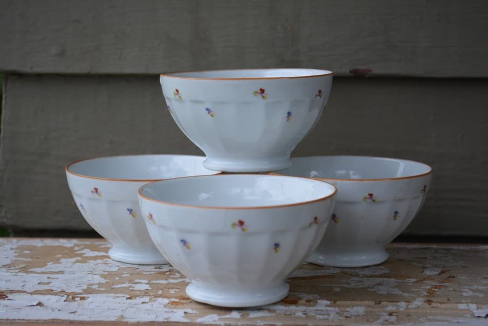 Four Vintage French Fluted Chauvigny Café au Lait Bowls, French Antiques, For The Love of France, View 2