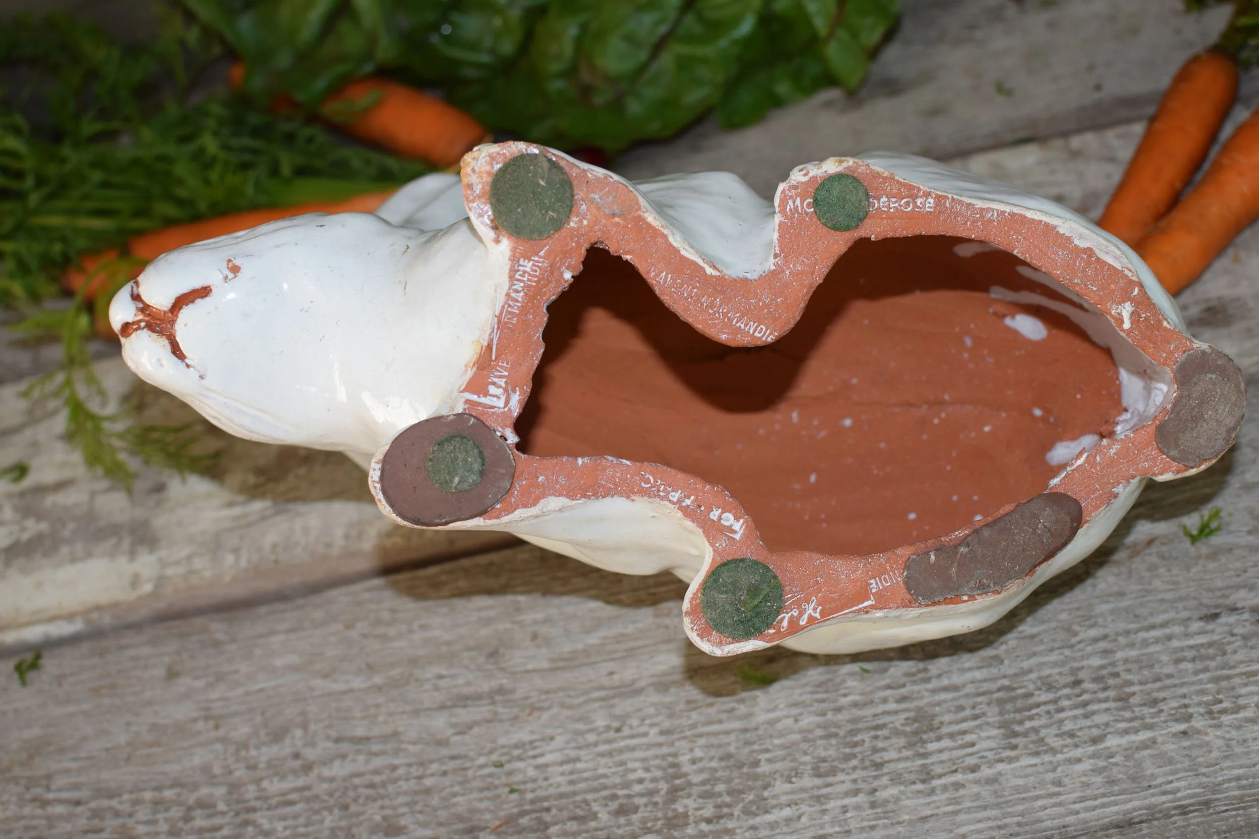 Antique French Bavent Tin Glazed Rabbit