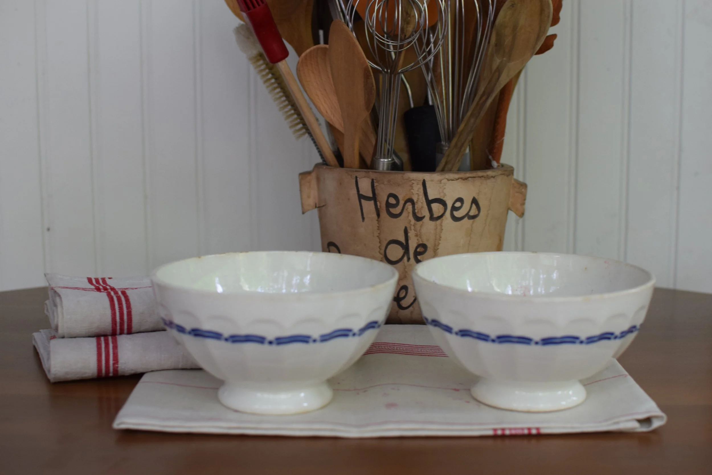 hand painted blue and white French Cafe au lait Bowl