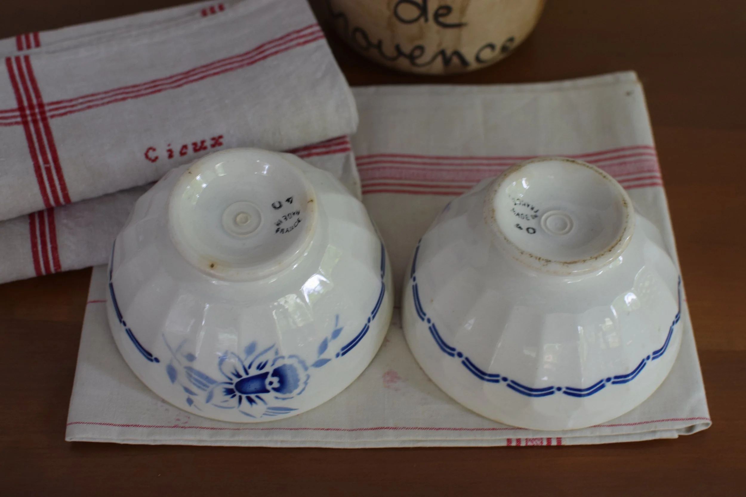 hand painted blue and white French Cafe au lait Bowl