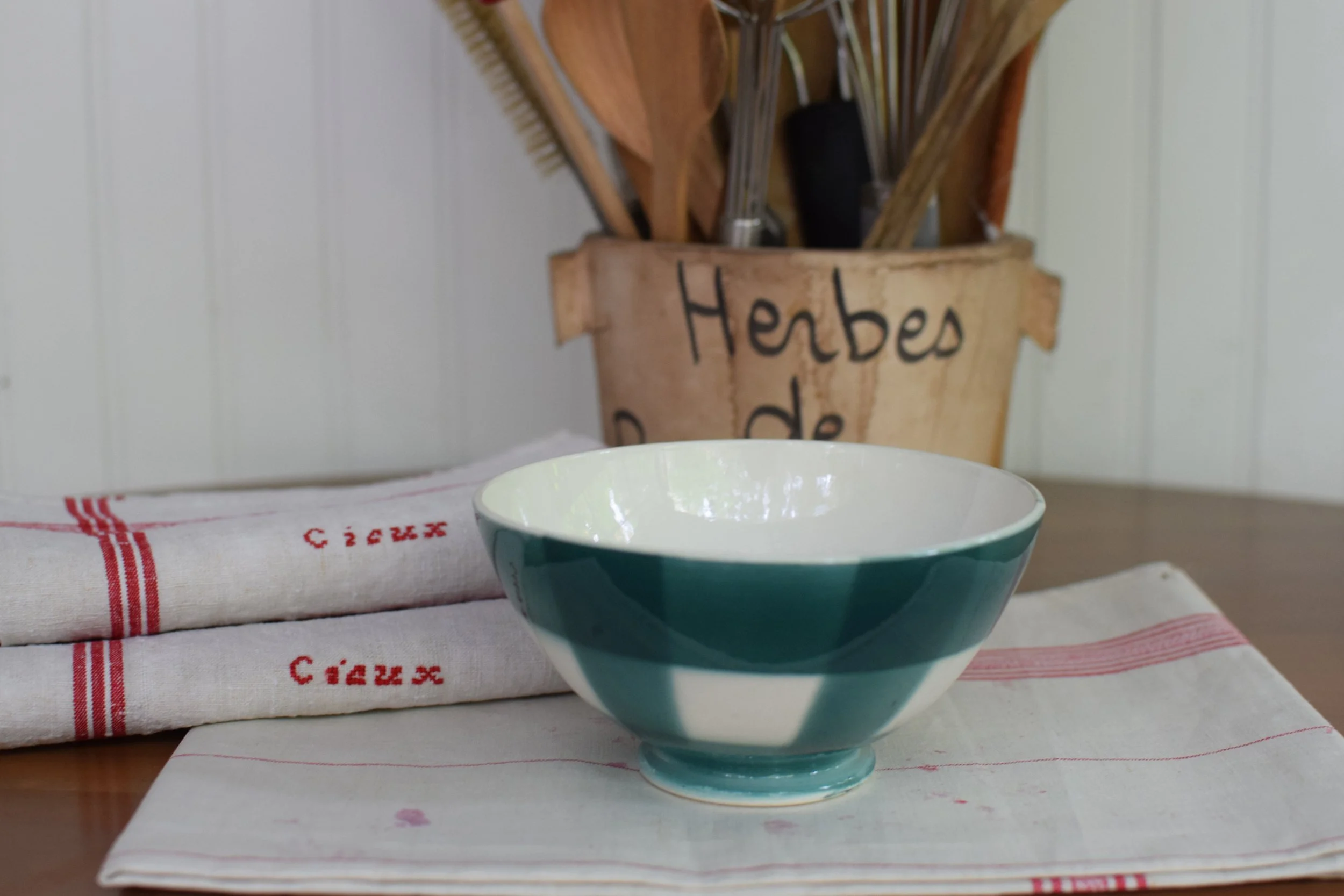Teal Plaid Patterned French Provincial Café au Lait Bowl