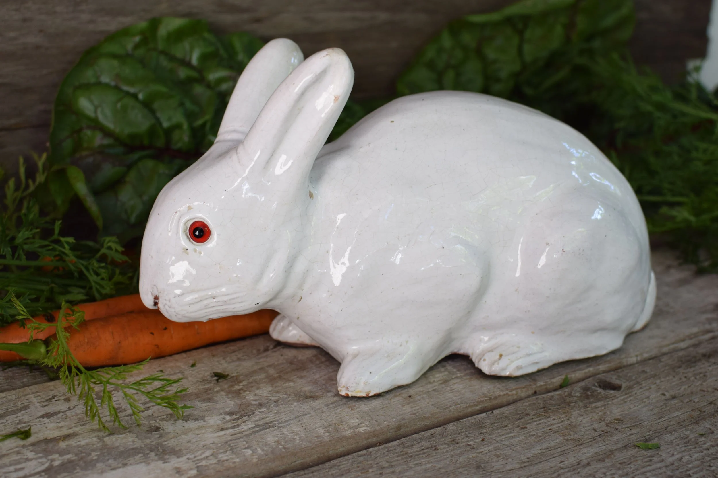 Antique French Bavent Tin Glazed Rabbit