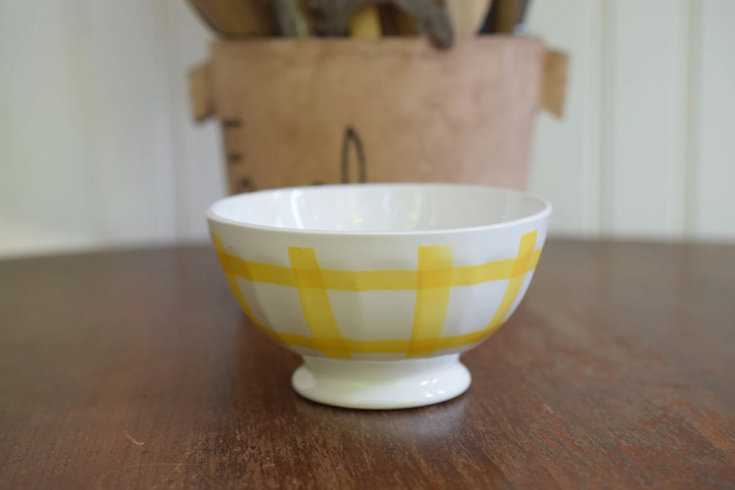 Yellow and White Antique French Cafe au Lait Bowl