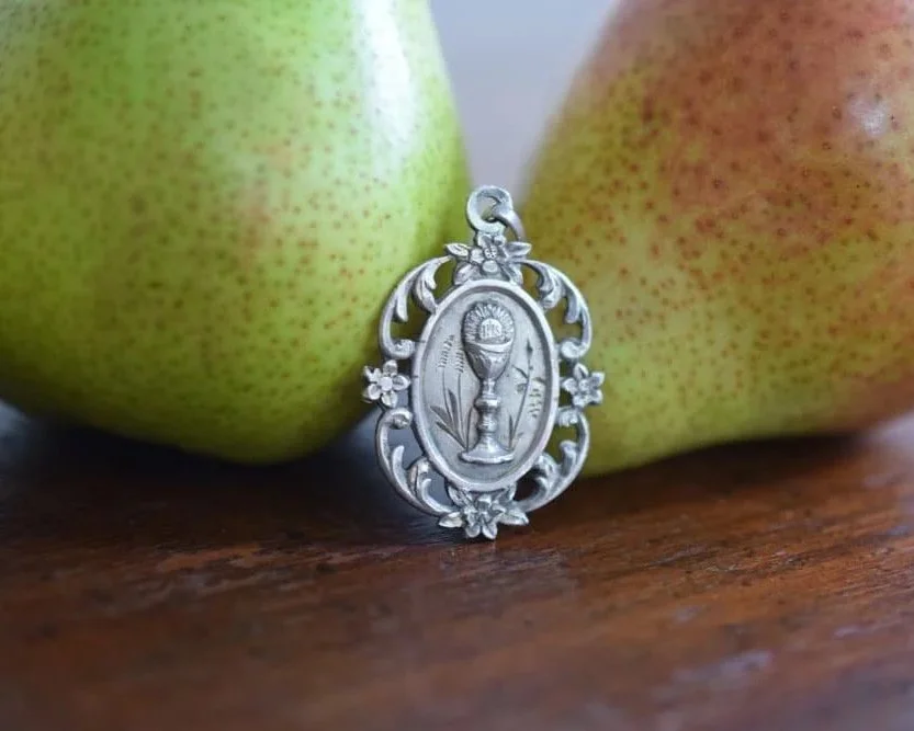Antique Oval First Communion Medal, Christian Confirmation Gift