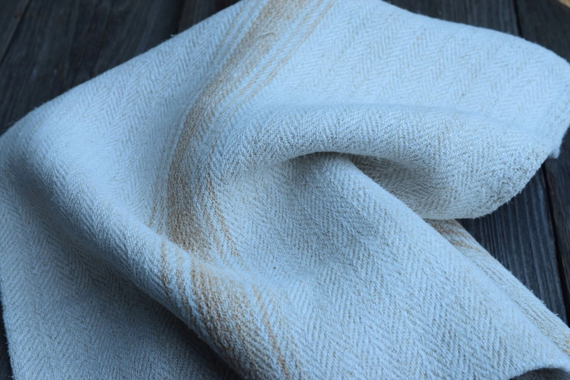 Detail of European Grain Sack with Soft Ochre Stripes