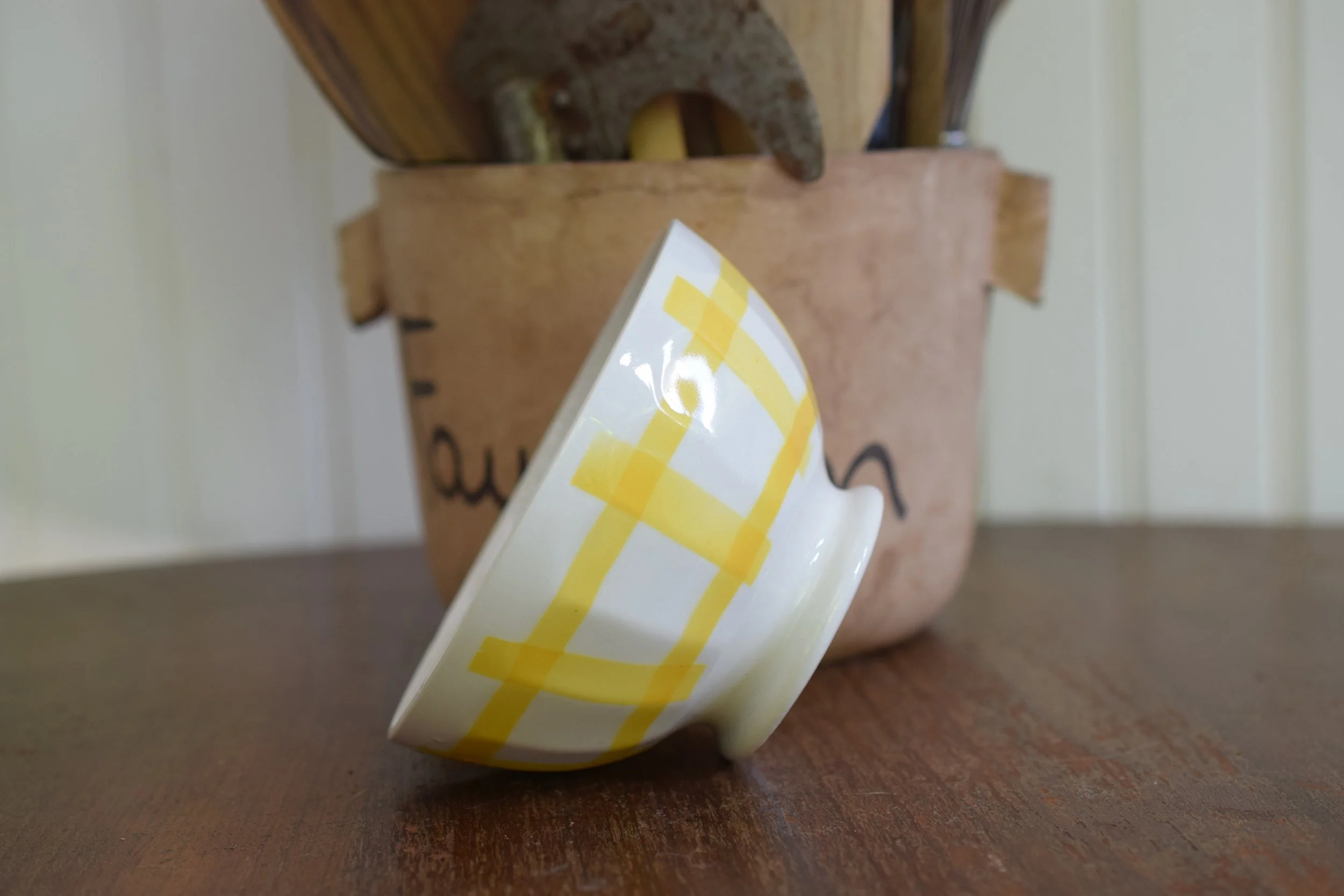 Yellow and White Antique French Cafe au Lait Bowl