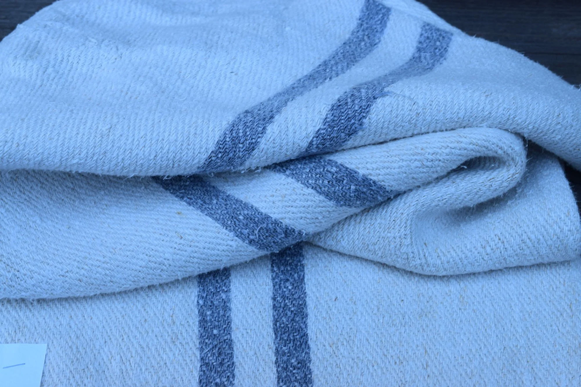 French vintage grain sack with blue stripes
