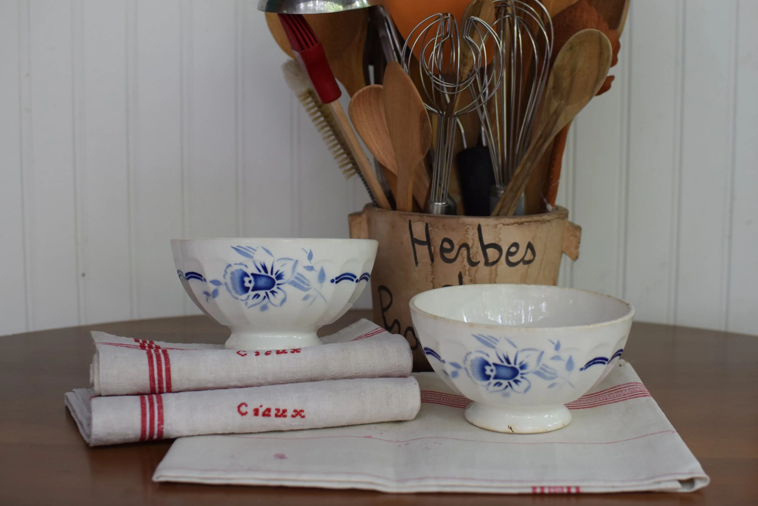 hand painted blue and white French Cafe au lait Bowl