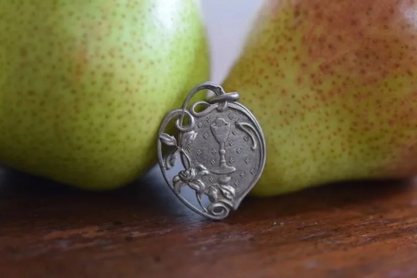 French Art Nouveau Religious Medal, Antique First Communion Medal