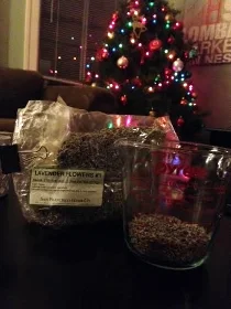 &nbsp;1/4 cup or 1/2 cup of lavender(depending how strong of a scent you want).