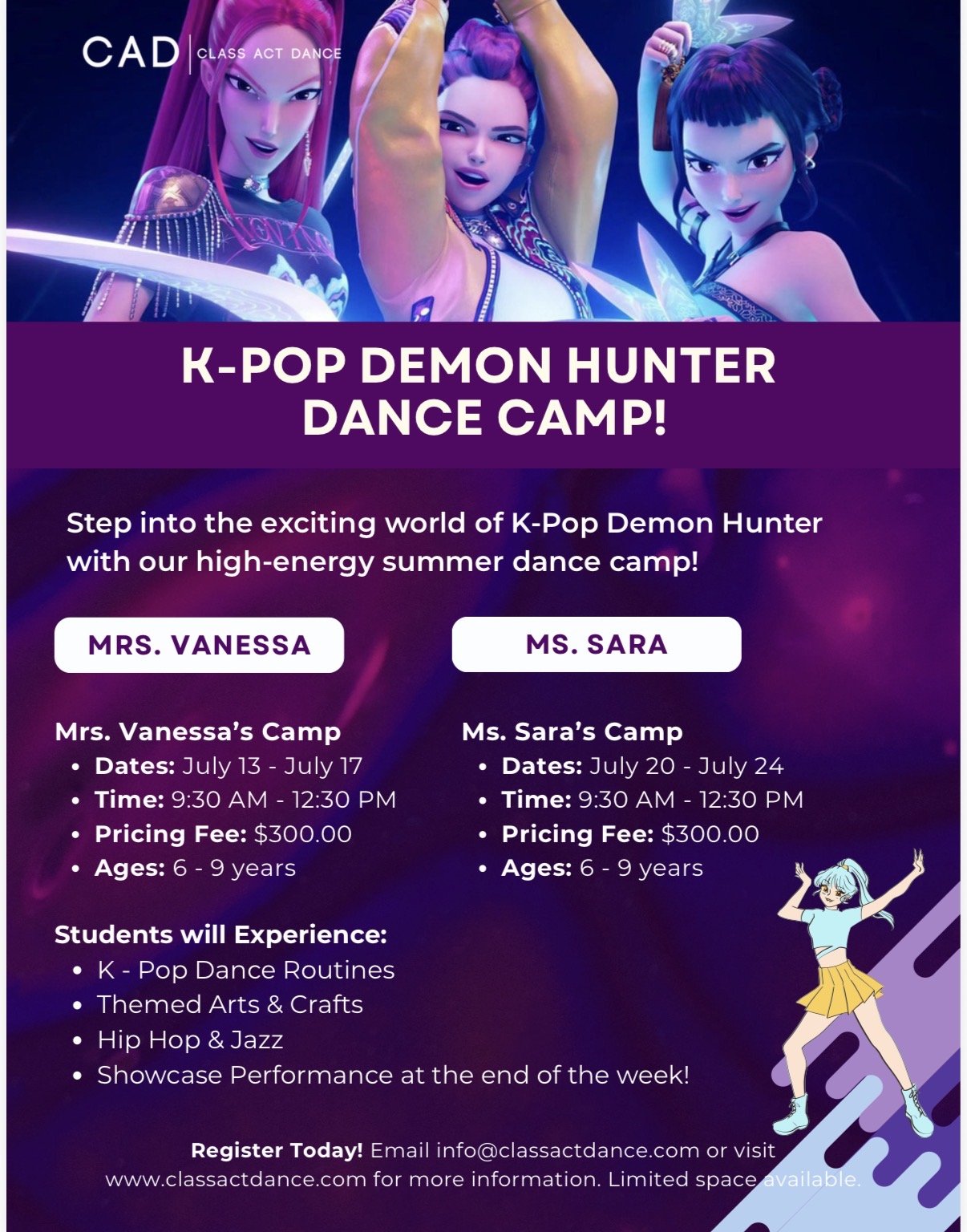 KPop Demon Hunters Summer Dance, Yoga, &amp; Art Camp (Ages 6-9)