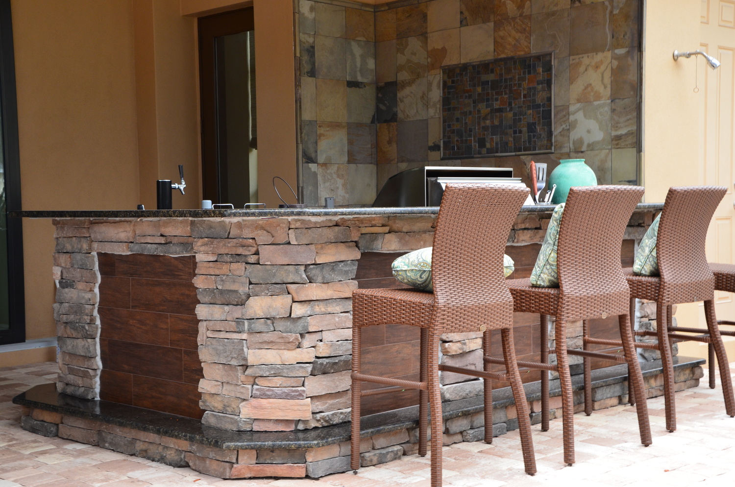 5. Stack Stone w/ Wood Panels