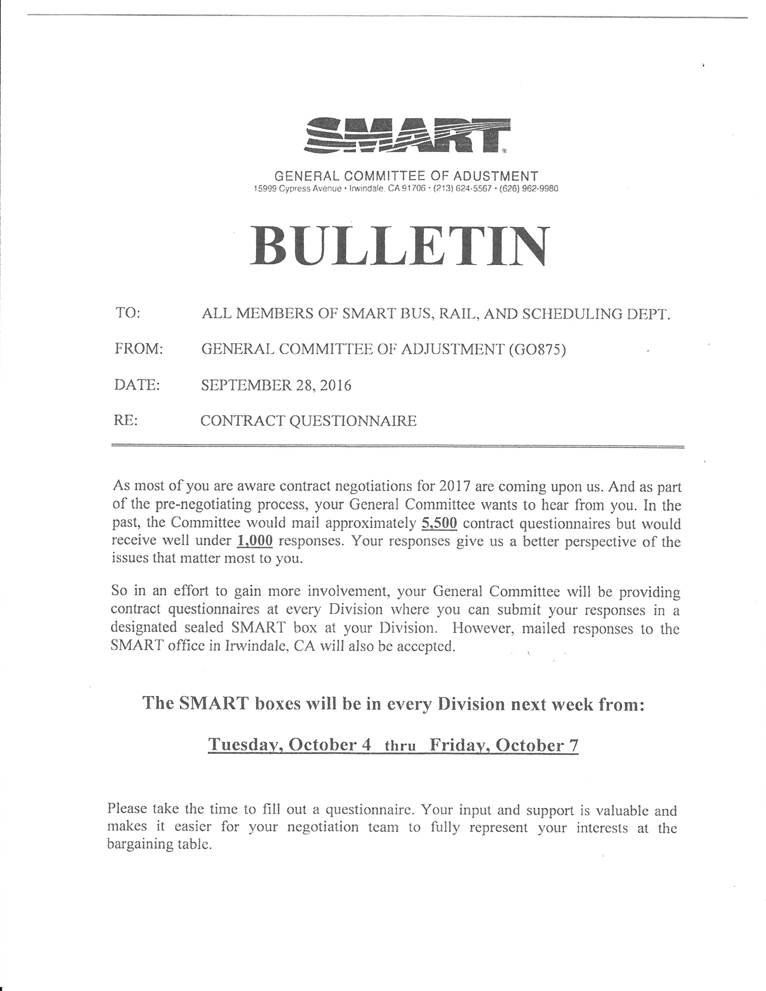 2017 Contract Questionnaire Bulletin