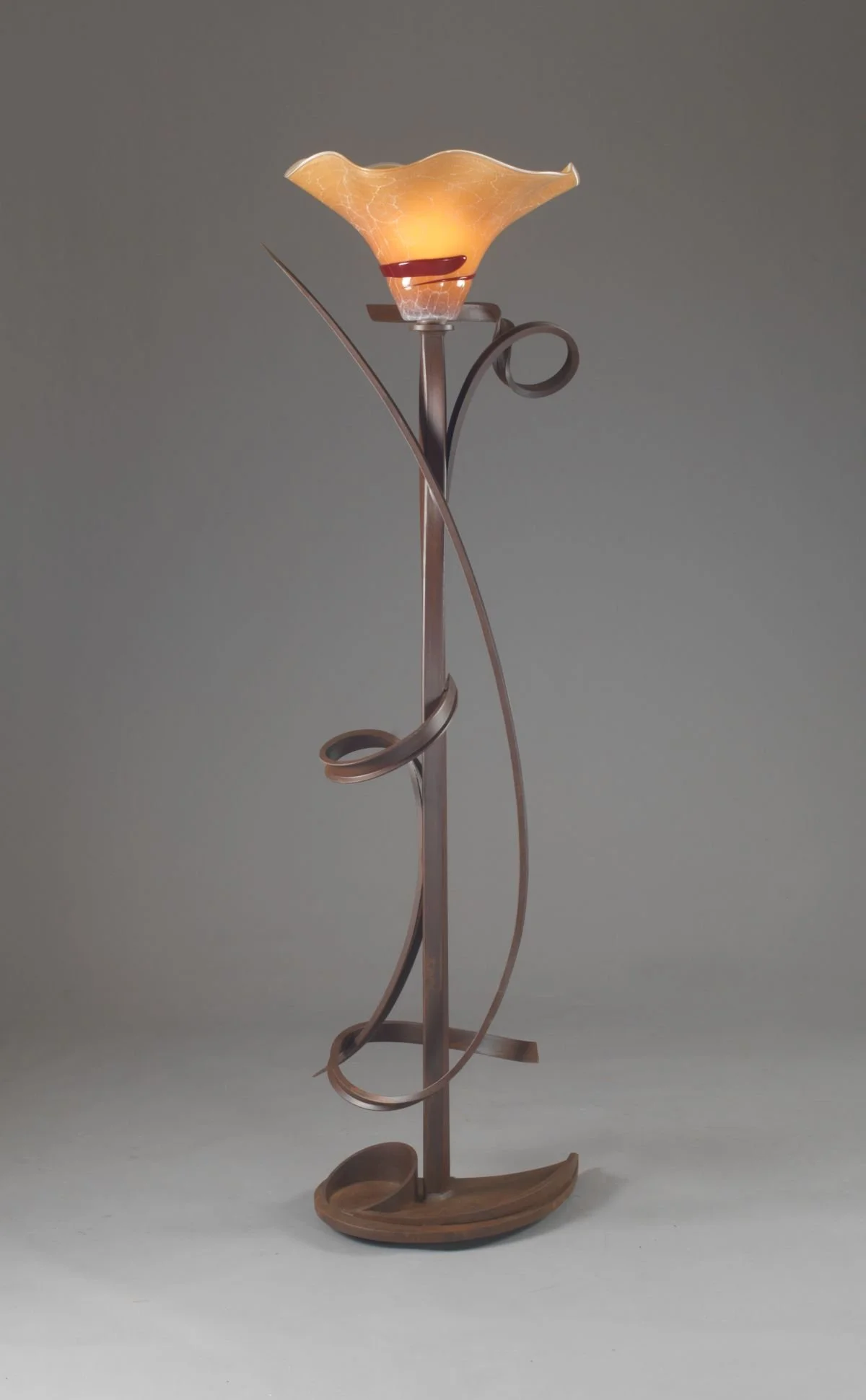 Steel and glass torchiere; 7' tall