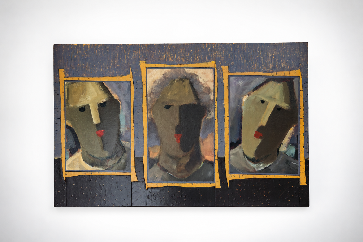 Textured Abstract Triptych Portrait Painting.png