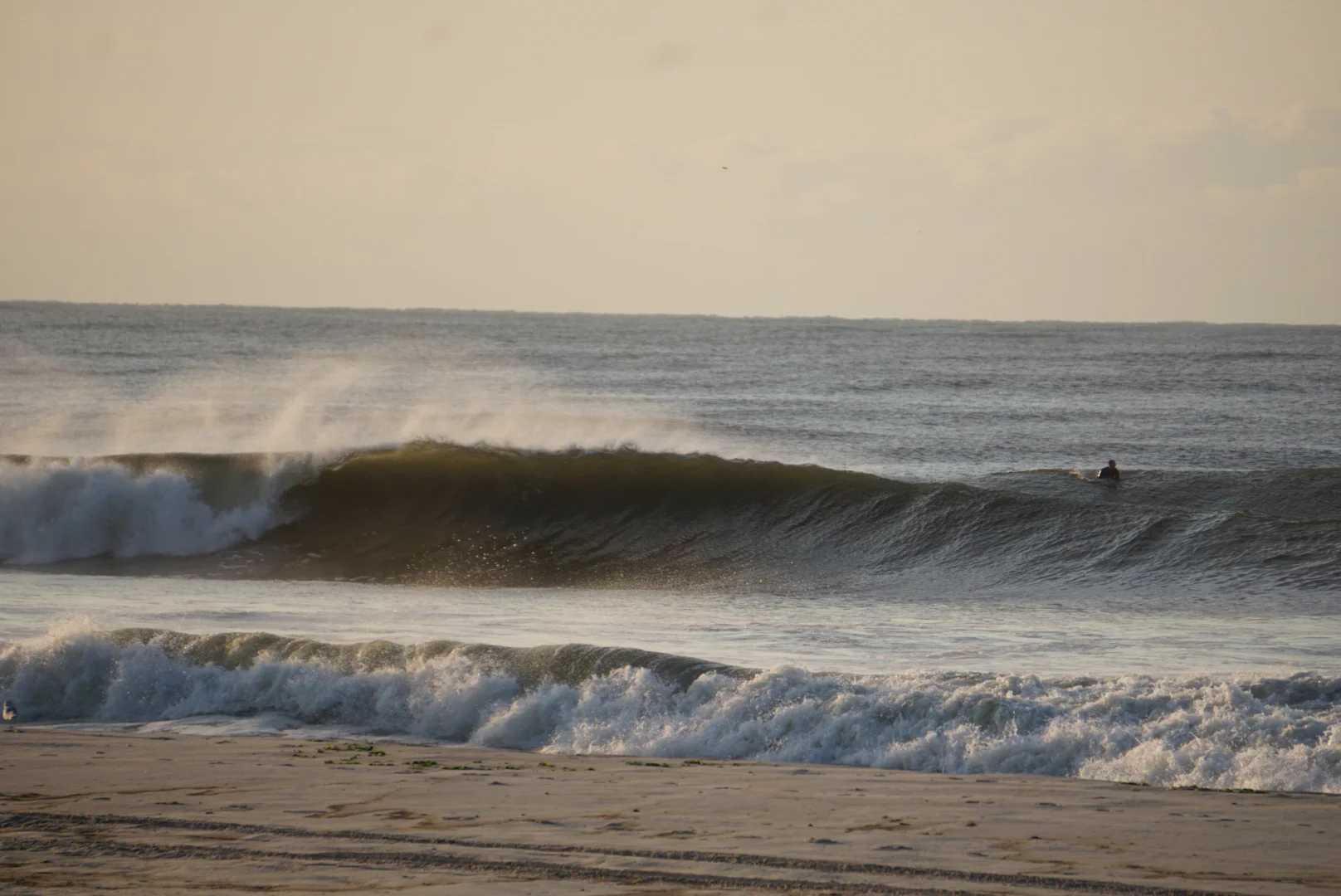 Long Beach on the first day of the Hermine swell. Pic: Dion Mattison