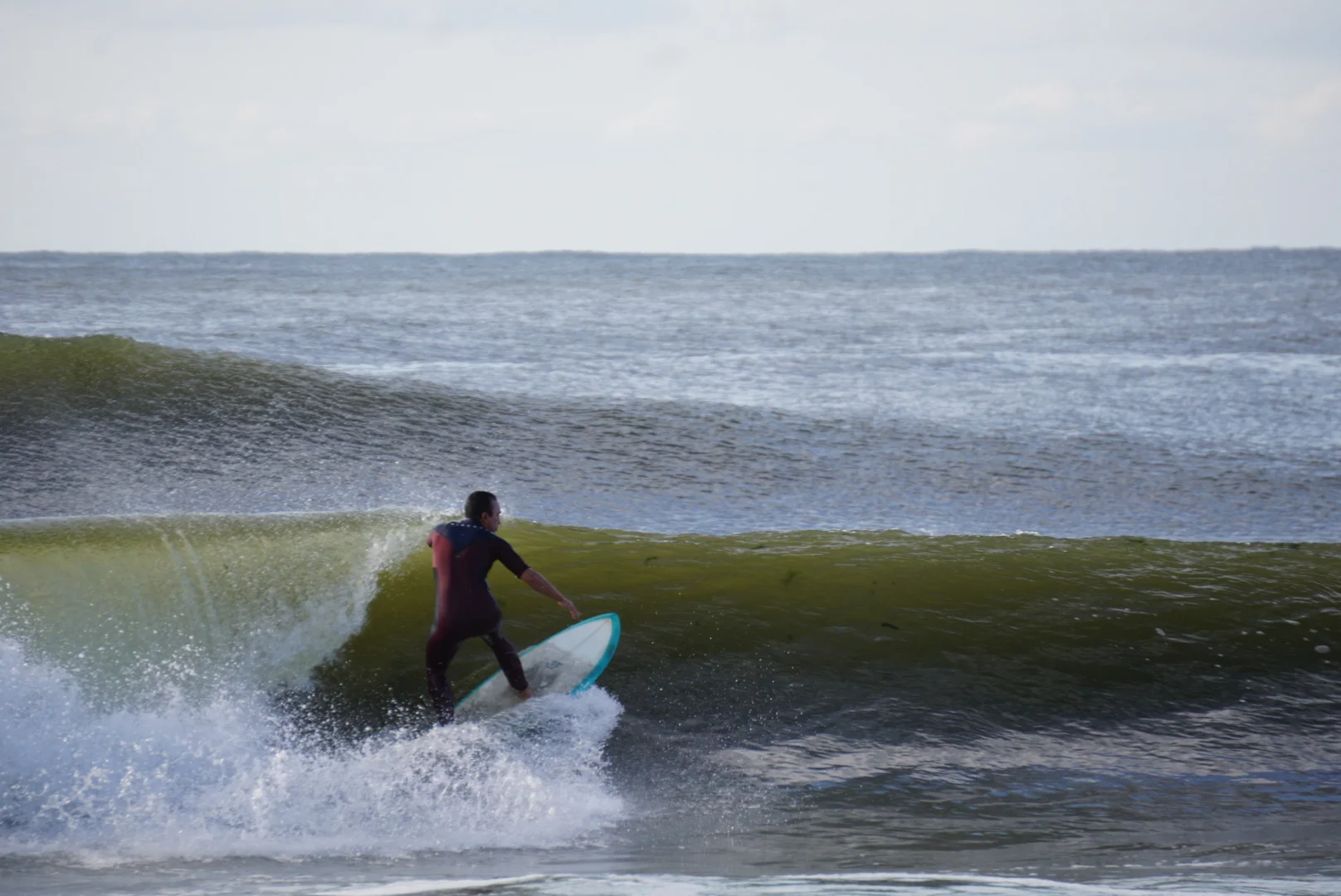 Dion going down the line on an inside runner at Grand Ave. in Long Beach on Hermine Day 1. Pic: Paul Saliba 