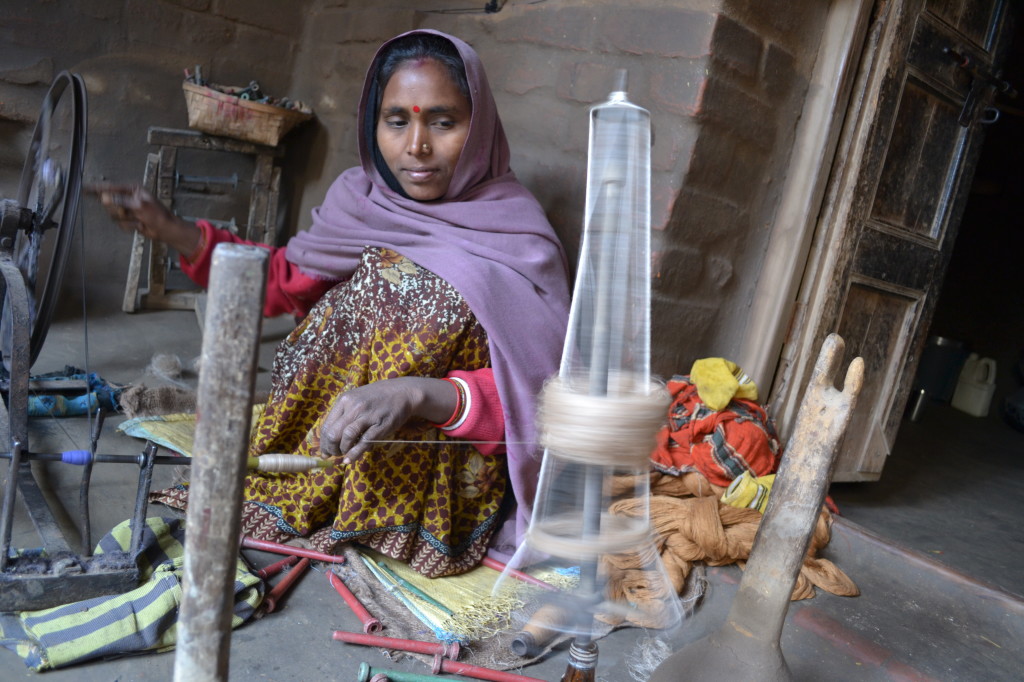 Eco Kargha weaver prepares bobbins of silk thread in Bhagalpur, Bihar, India. Courtesy: Upaya SV