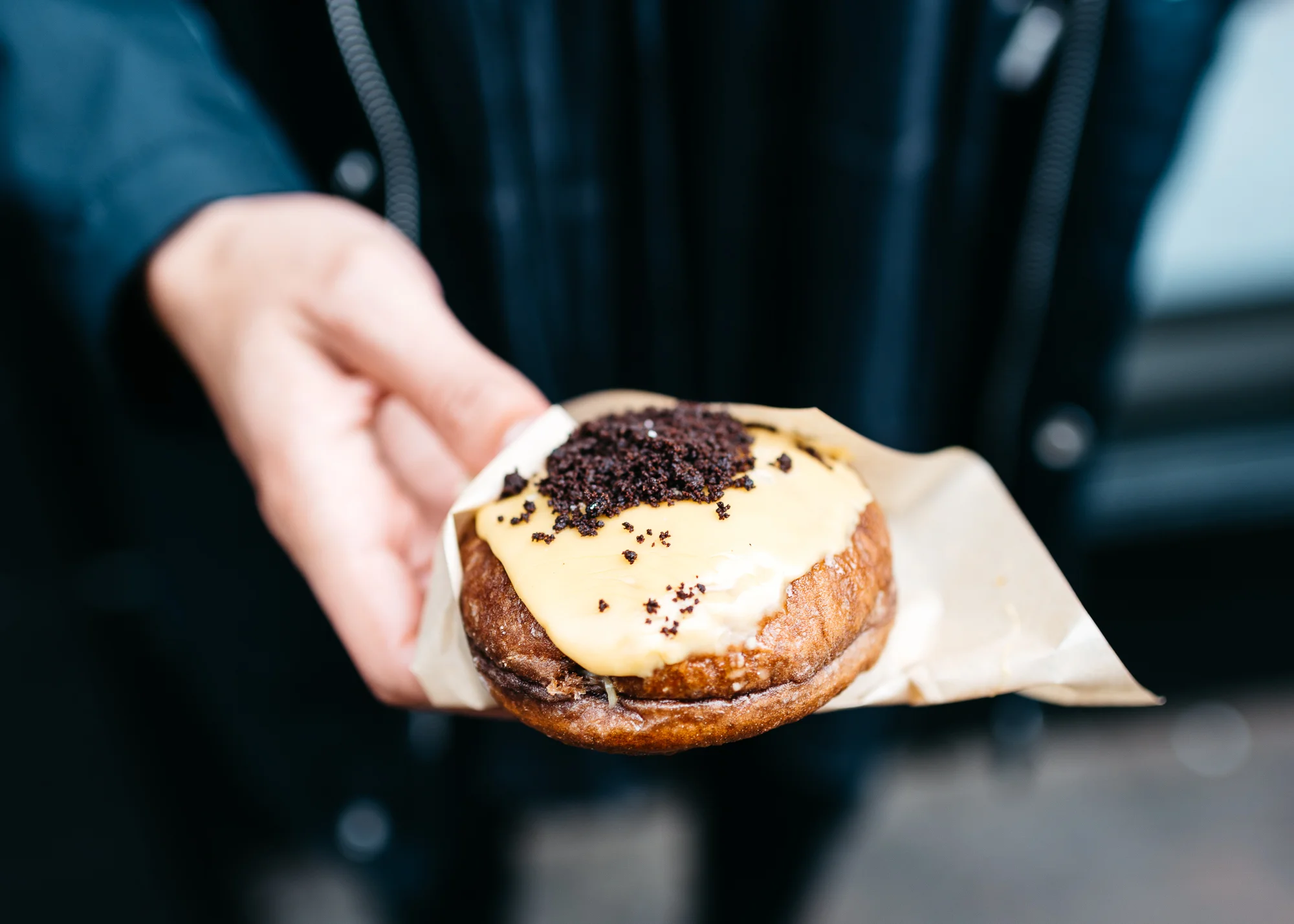 Sea Salt Caramel Banana Doughnut at Crossroads Doughnuts