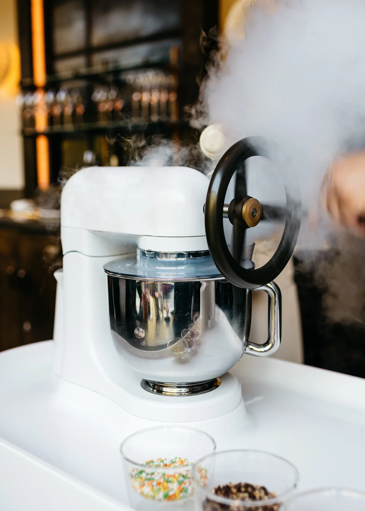 Liquid nitrogen vanilla ice cream made to order at Dinner by Heston Blumenthal
