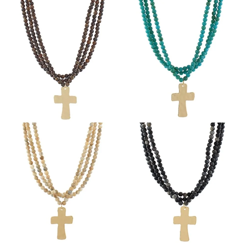 Layered Beads Cross Necklace