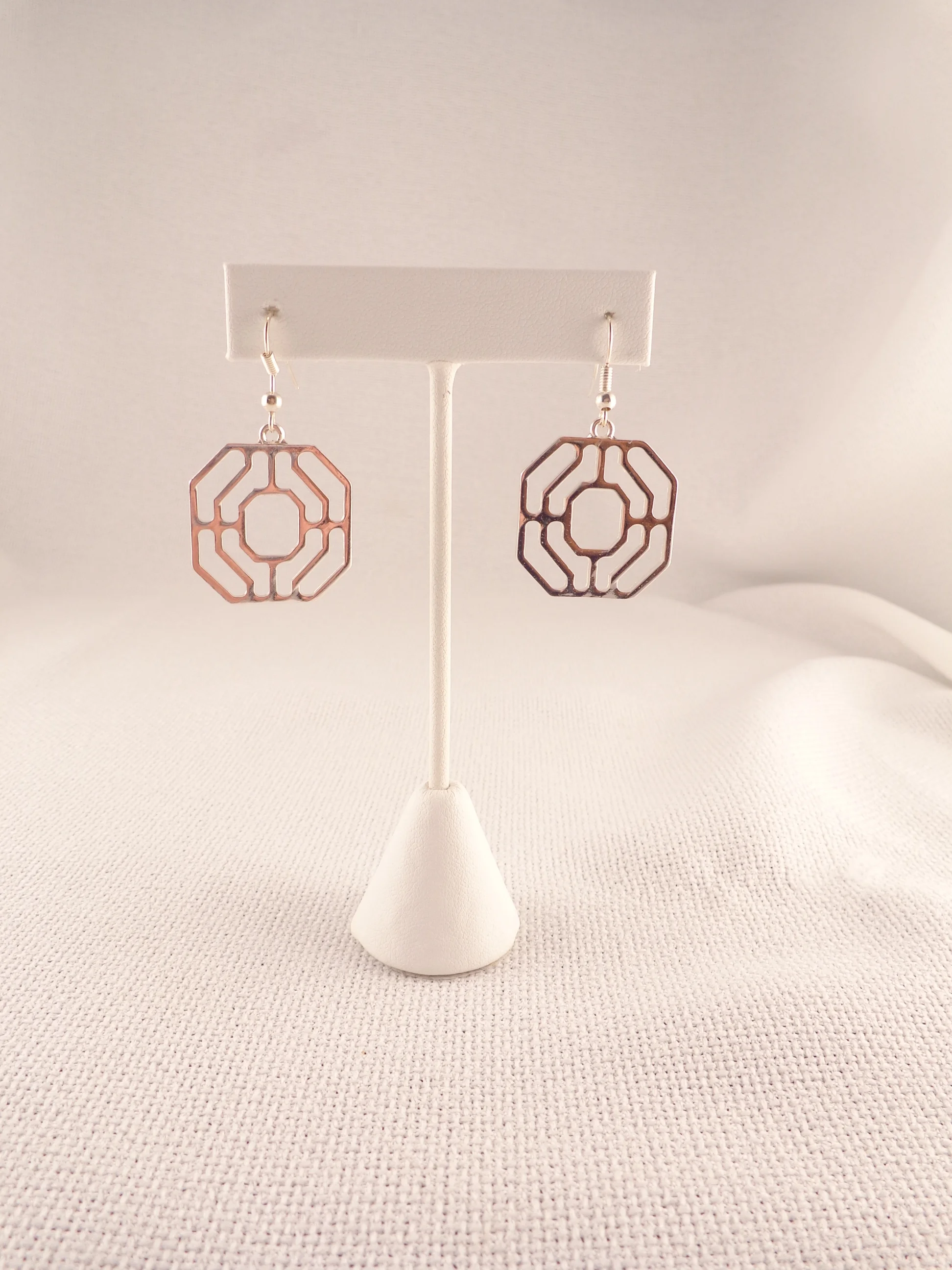 Cut Out Octagon Earrings - Silver