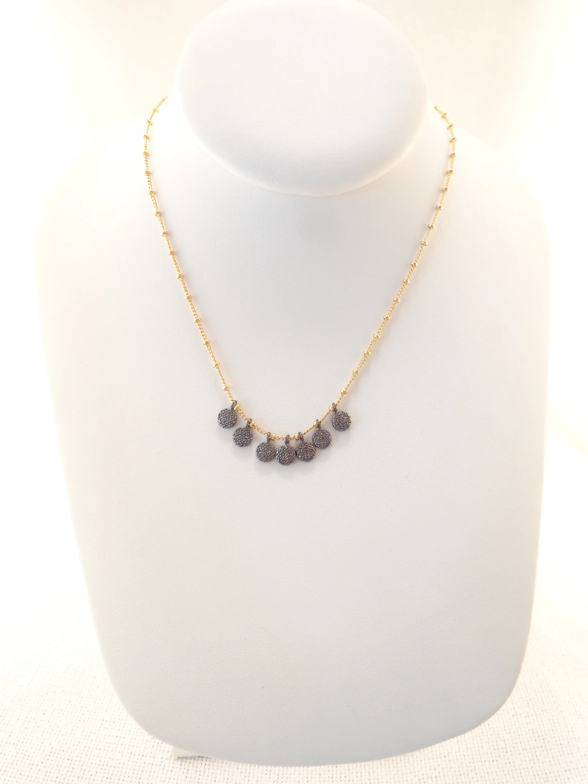 Textured Circles Drop Necklace - Gun Metal