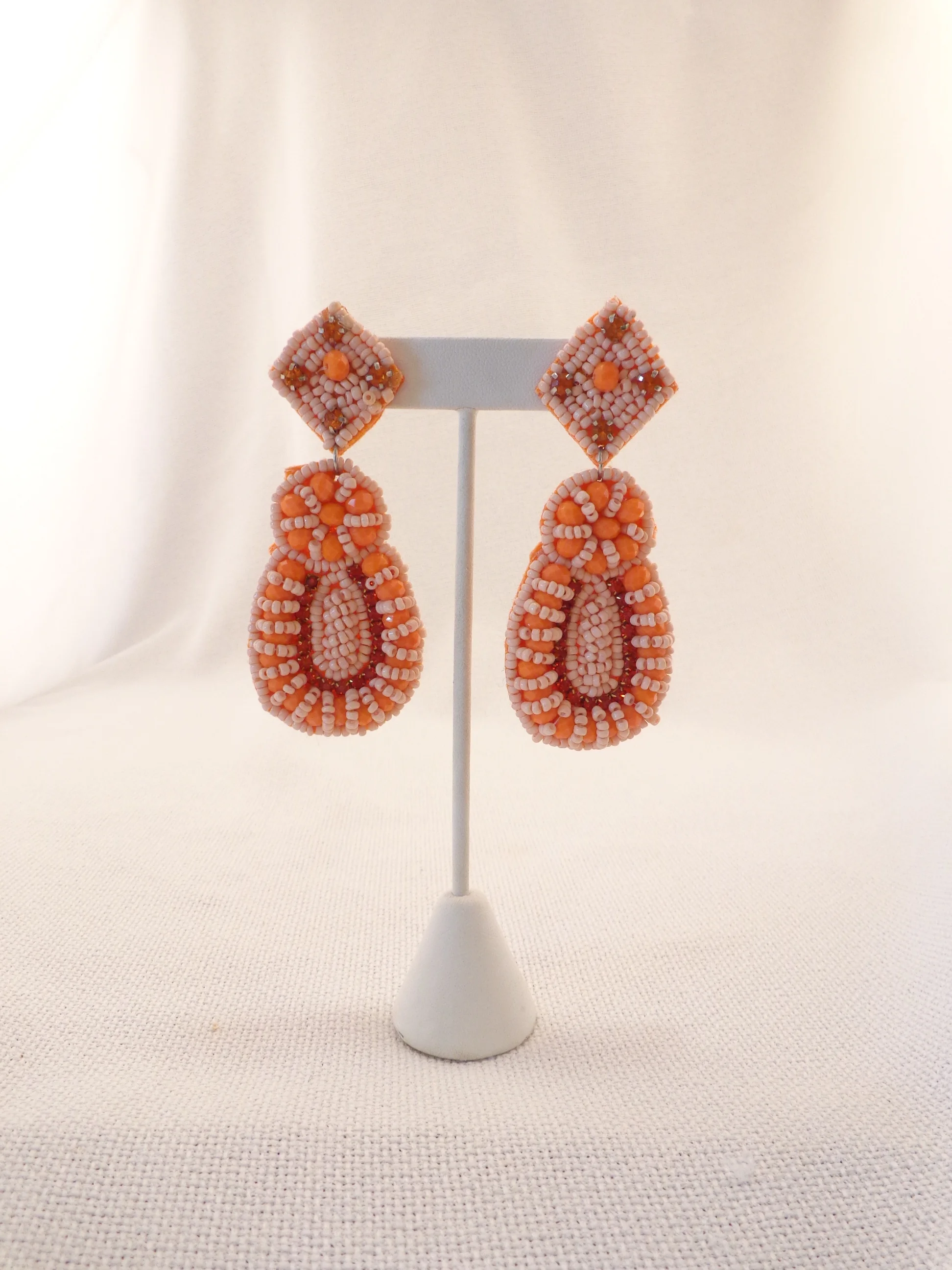 Seed Bead Teardrop Earrings - Coral