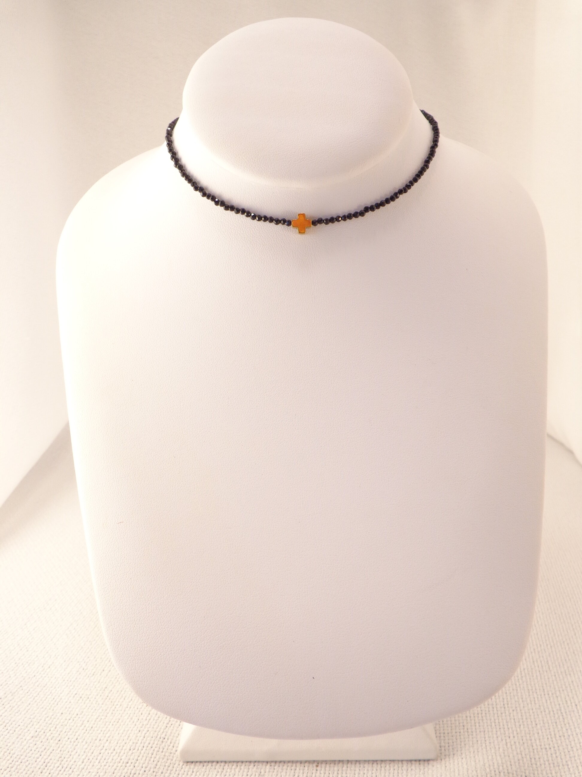 Beaded Cross Necklace - Black