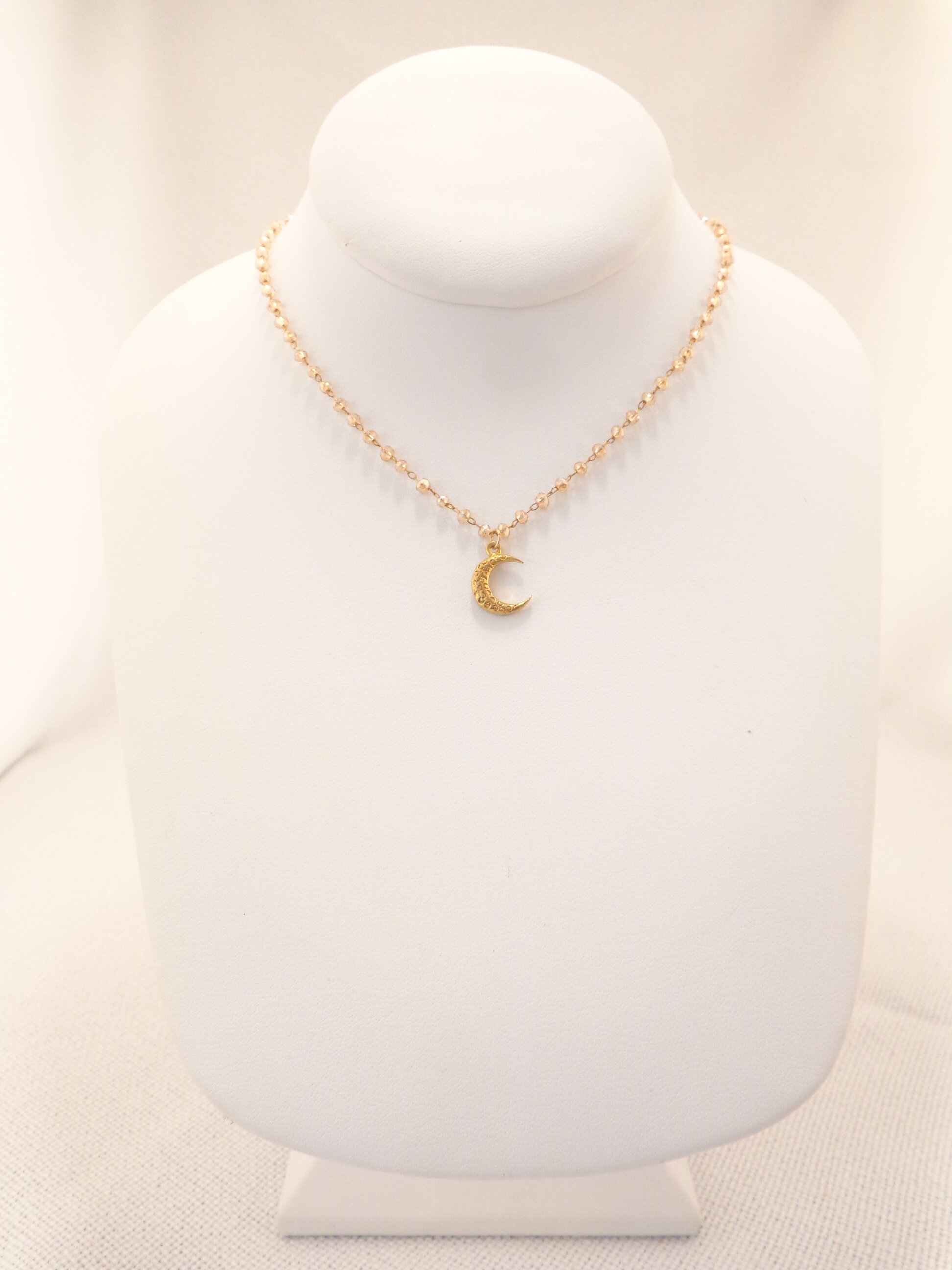 Tiny Moon Pendant Necklace - Topaz