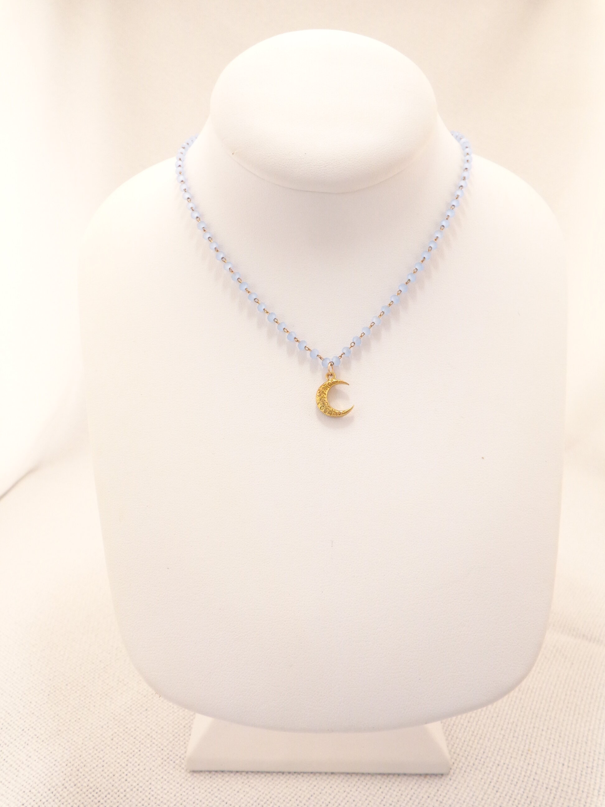 Tiny Moon Pendant Necklace - Periwinkle Blue