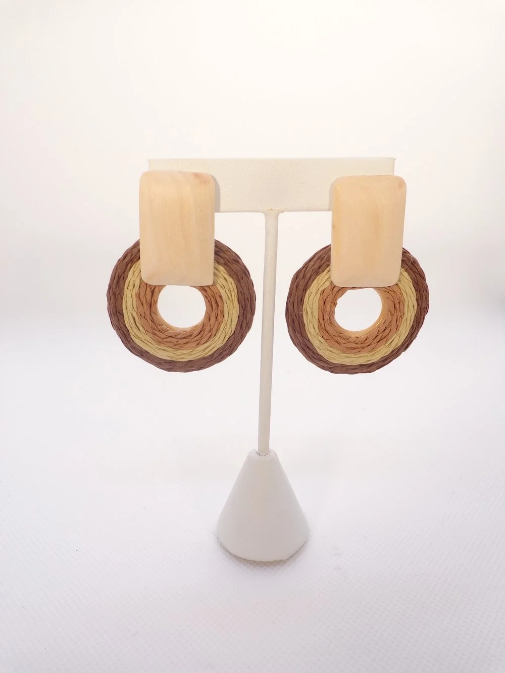 Rattan Circle Earrings - Brown