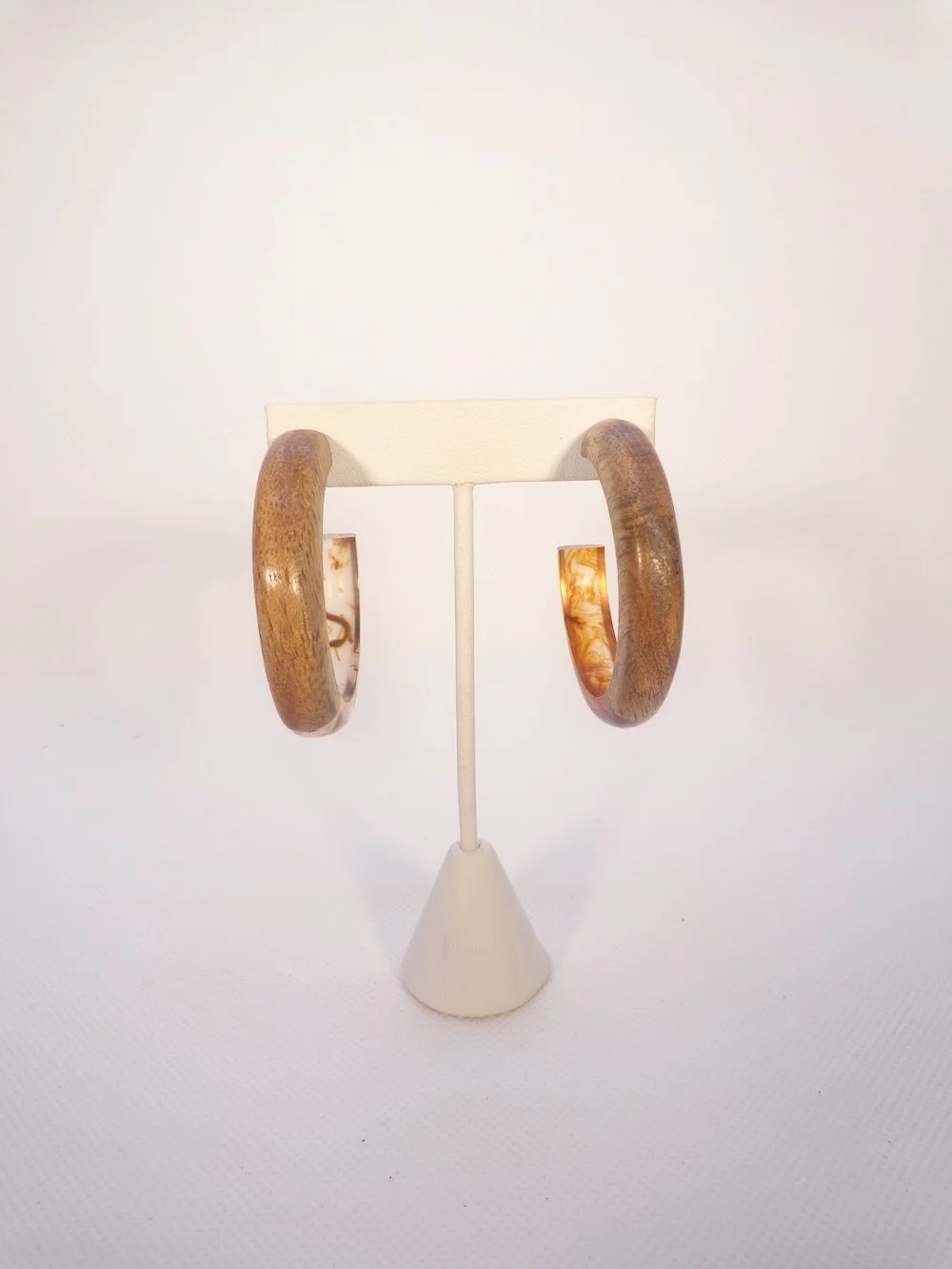 Wood and Acrylic Hoop Earrings - Brown Tortoise