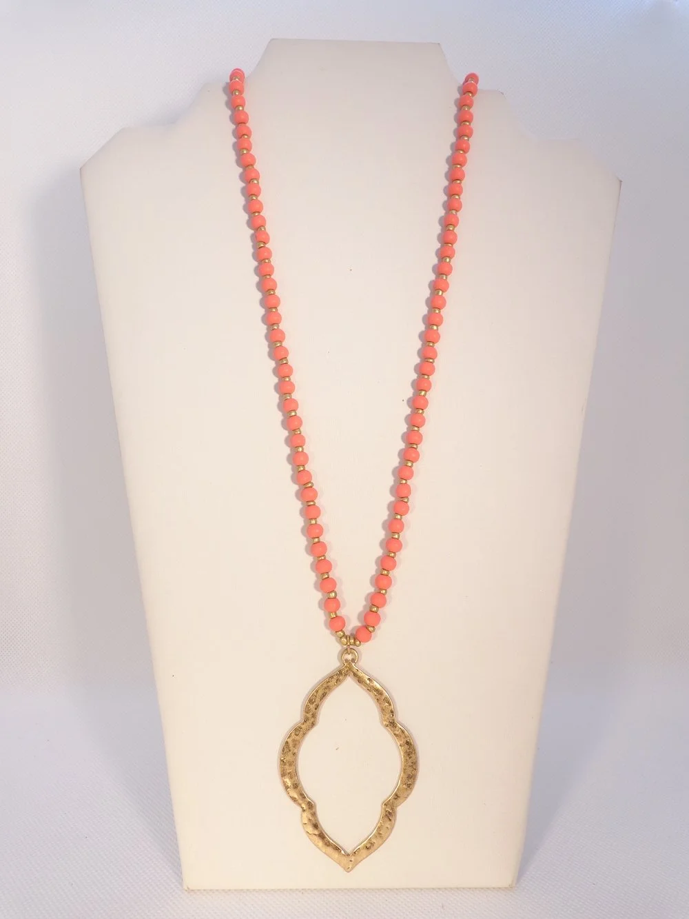 Wooden Bead and Arabesque Necklace -Coral