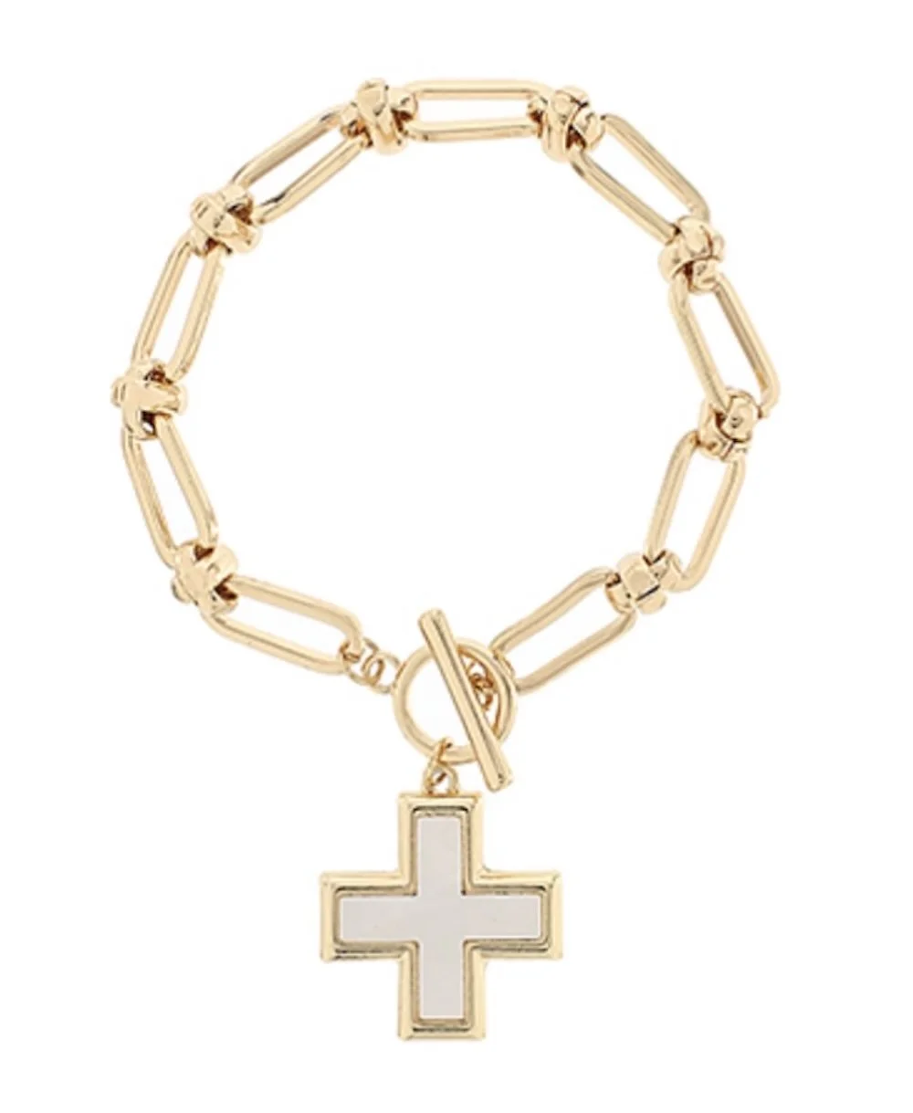 Mother of Pearl Cross Charm Bracelet