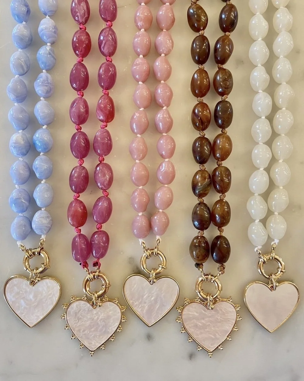 Beaded Necklace with Mother-of-Pearl Heart