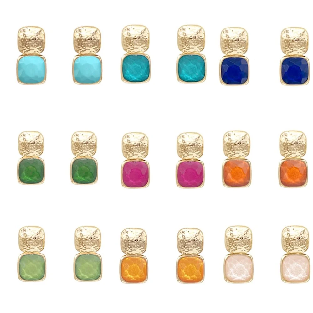 Textured Square and Stone Earrings