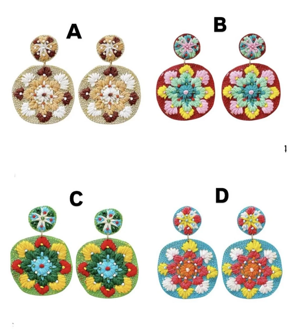 Embroidered Square Drop Earrings