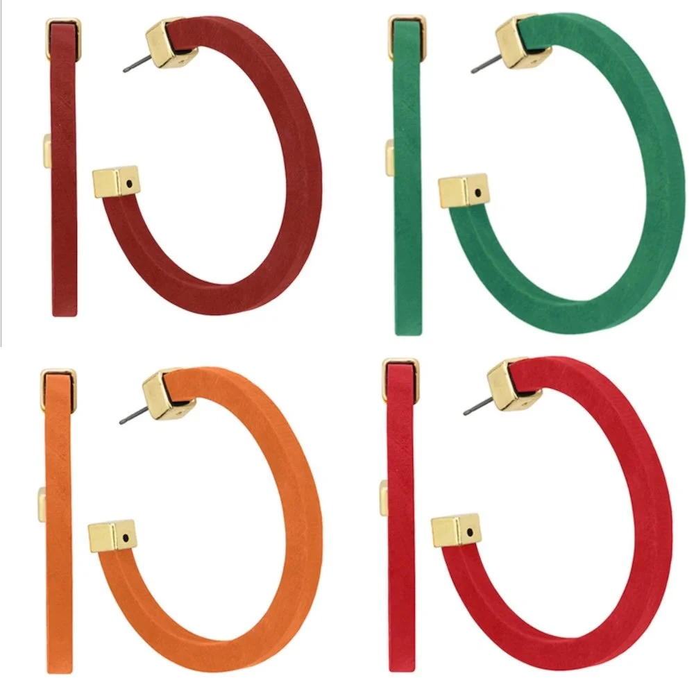 Colored Wooden Hoop Earrings